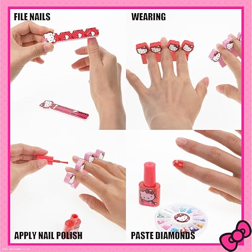 Miniatura 5 de Hello Kitty Esmalte de uñas a base de agua, juego de uñas que se despega con colores brillantes y opacos y accesorios para uñas para niñas, perfecto