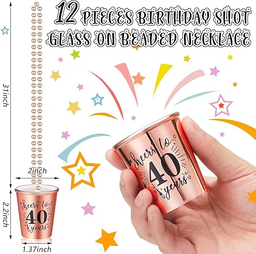 Miniatura 2 de Uiifan 12 piezas de 40 50 60 collar de vasos de chupito de cumpleaños de plástico con cuentas para fiesta de cumpleaños, suministros de aniversario,