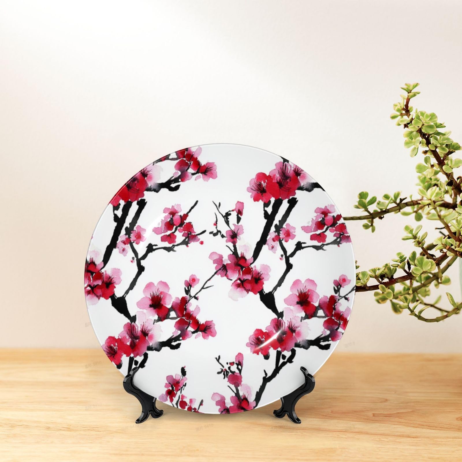Cherry Blossoms - Piatto in ceramica da 25,4 cm, con supporto da parete, per decorazione domestica