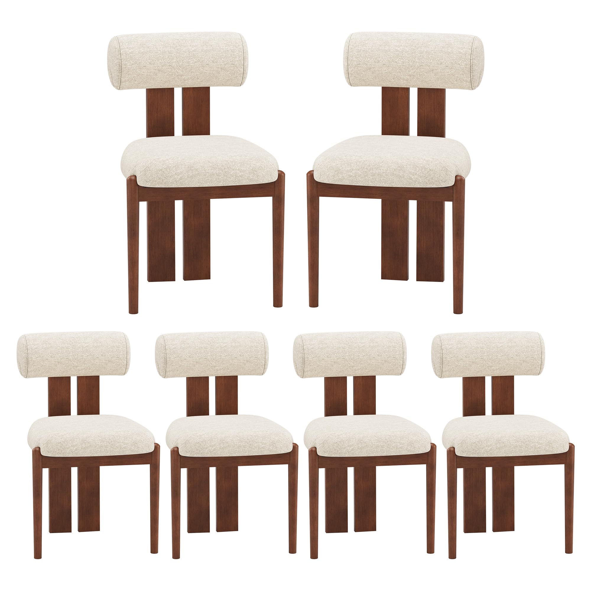 MALOL Esszimmerstühle 6er Set, Mid-Century Modern Polsterstühle aus Stoff mit Stabiler Rückenlehne & dunkelbraunen Holzbeinen, Beige – Geeignet für Esszimmer, Küche und Gastronomie, Beige