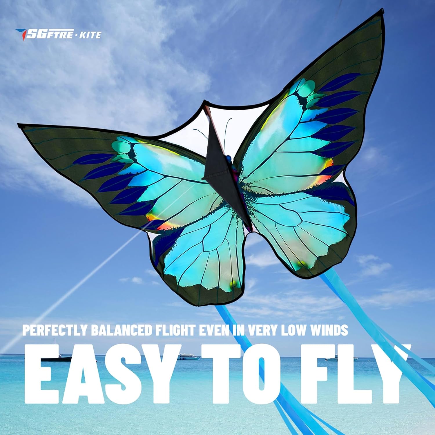 SGftre Green Butterfly Kite Premium Quality, Easy to Fly Perfect Outdoor Toy for Kids and Adults,Beach and Park Kite for Family Outdoor Games & Activities(Silverwing Butterfly)