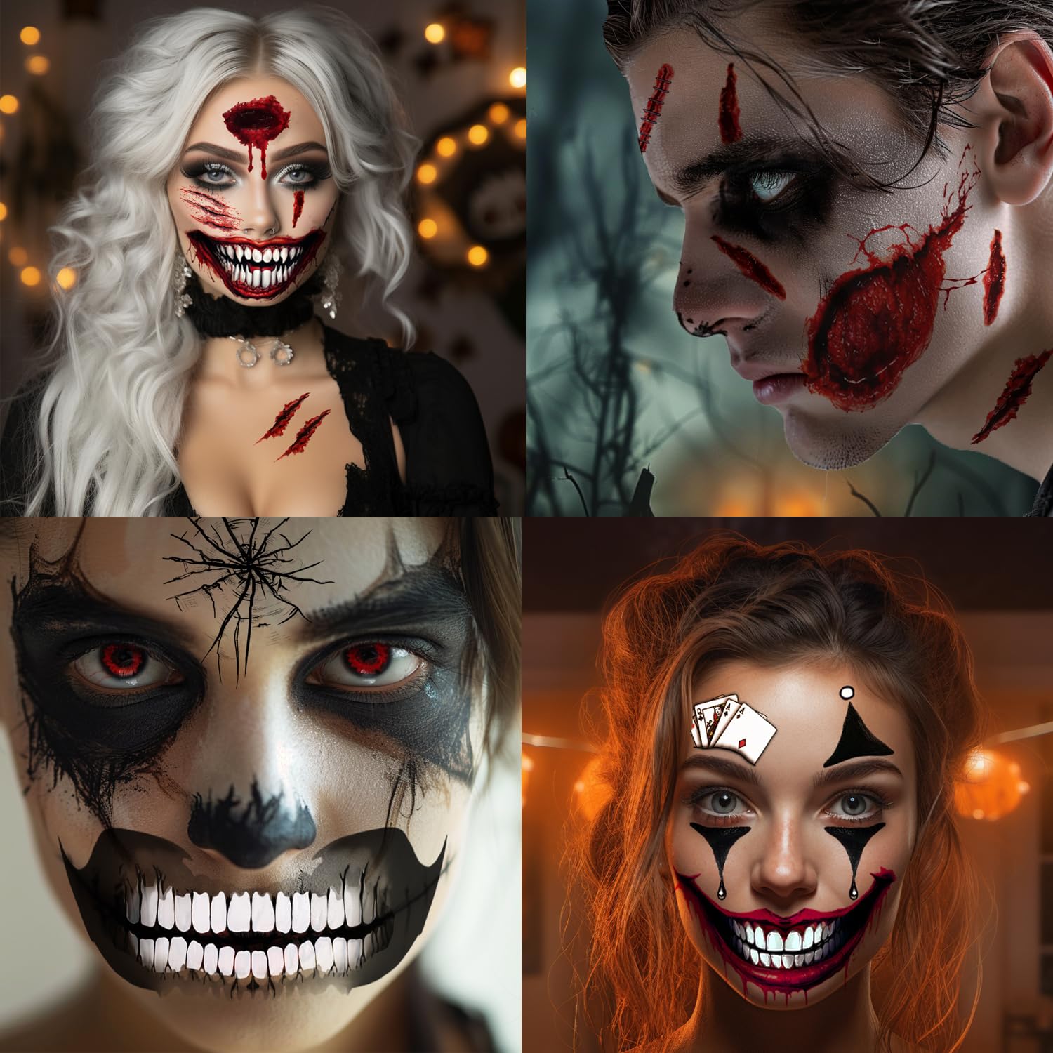 ENYACOS 6 Sheets Scary Face Tattoos - Skeleton Mouth, Fake Cuts Spider Web, Adult Halloween Makeup Kit - Image 4