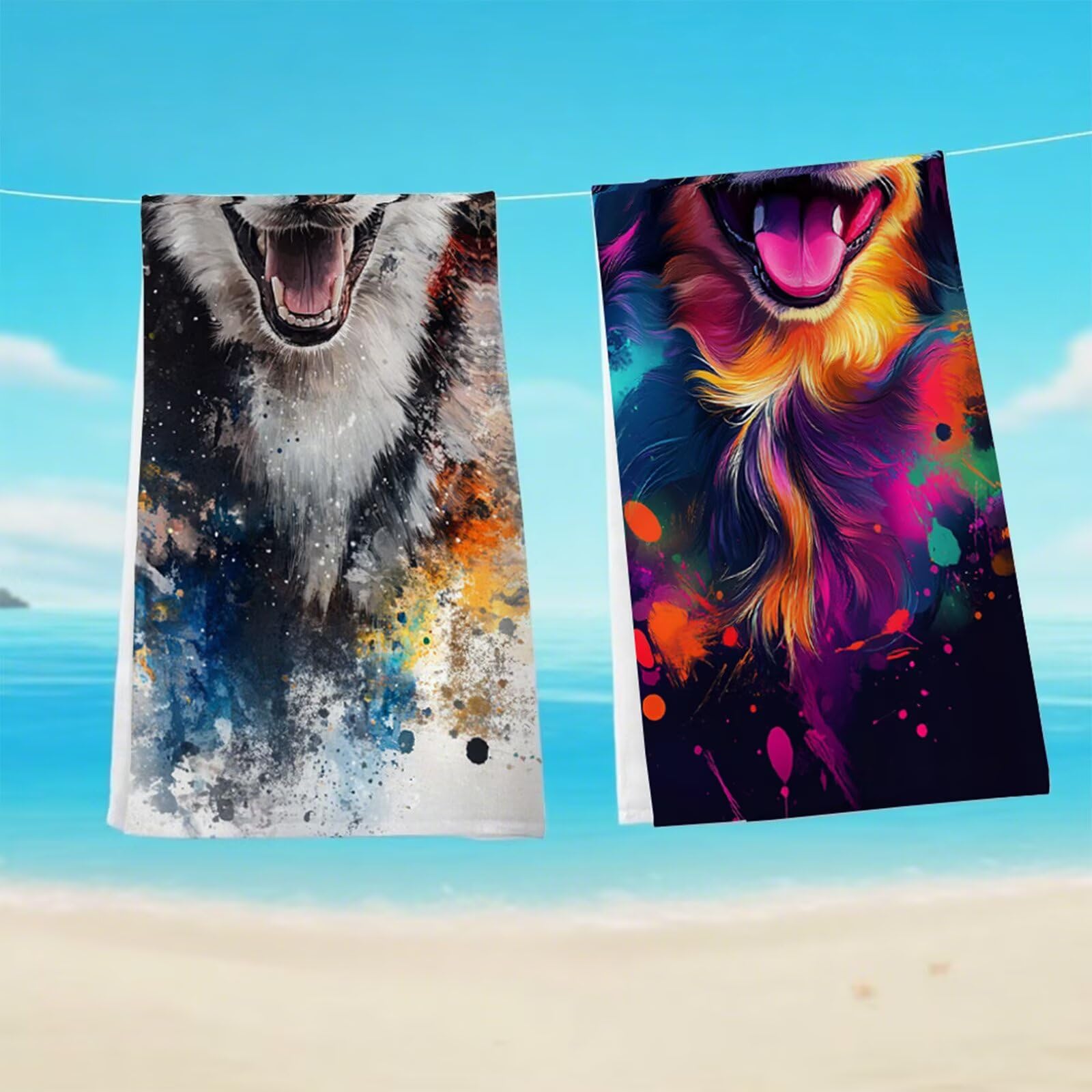 Ręcznik plażowy z mikrofibry 220 x 100 cm duże ręczniki kąpielowe, ręcznik plażowy bez piasku, chłonny lekki szybkoschnący ręcznik na siłownię, z torbą do jogi w podróży na siłownię (pies zwierzę) G1