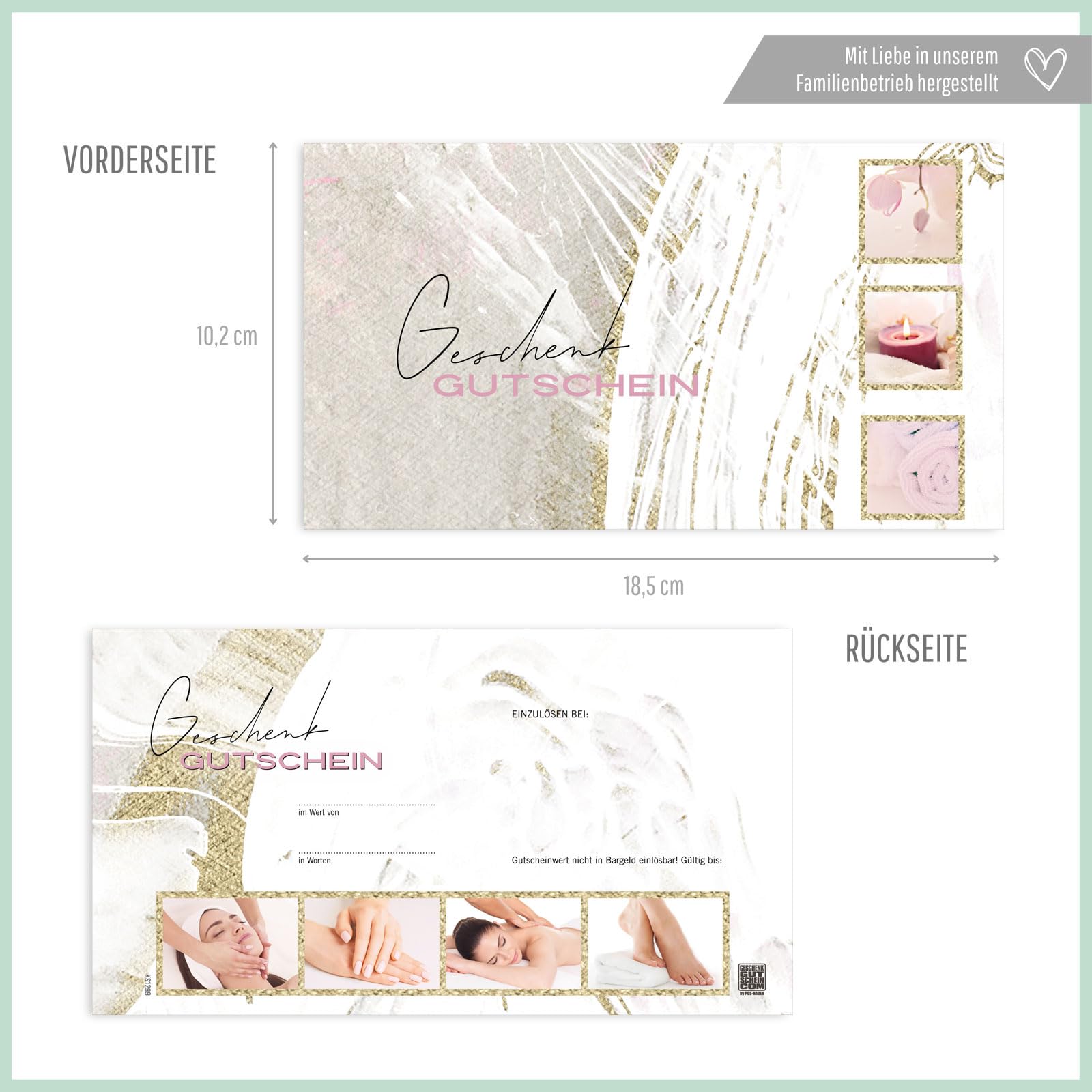 GESCHENKGUTSCHEINcom - 100 Geschenkgutscheine mit Kuvert für Kosmetik Kosmetikinstitute Wellness Beauty - Gutschein-Vordruck blanko KS1299-1-100
