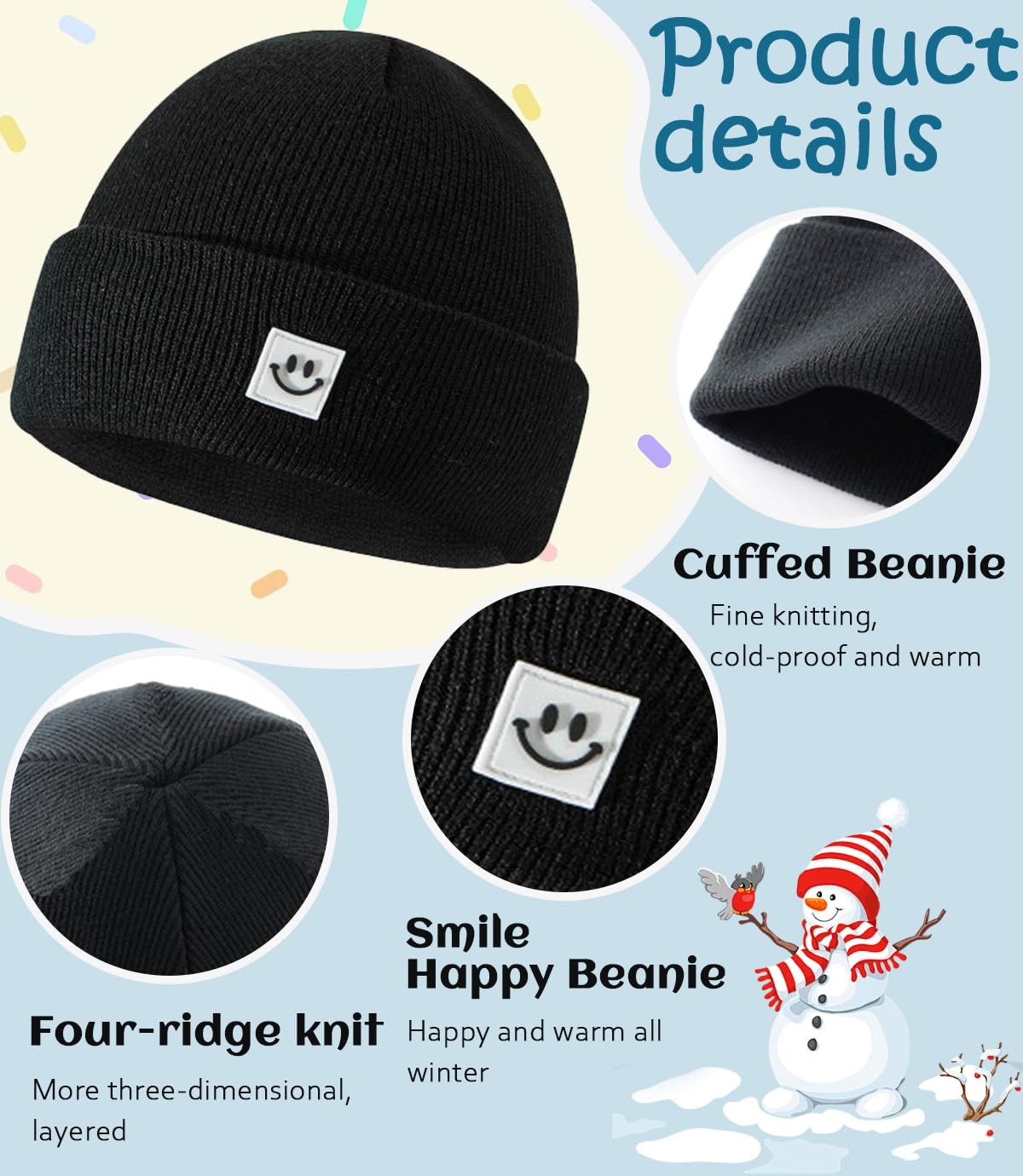 Toddler Baby Beanie Hat 6 Packs, Double Layer Knit Infant Winter Hat Soft Warm Beanies Bulk Skull Cap for Kid Boys Girls (US, Age, 0 Months, 2 Years, Khaki, White, Black,Grey,Caramel,Red)