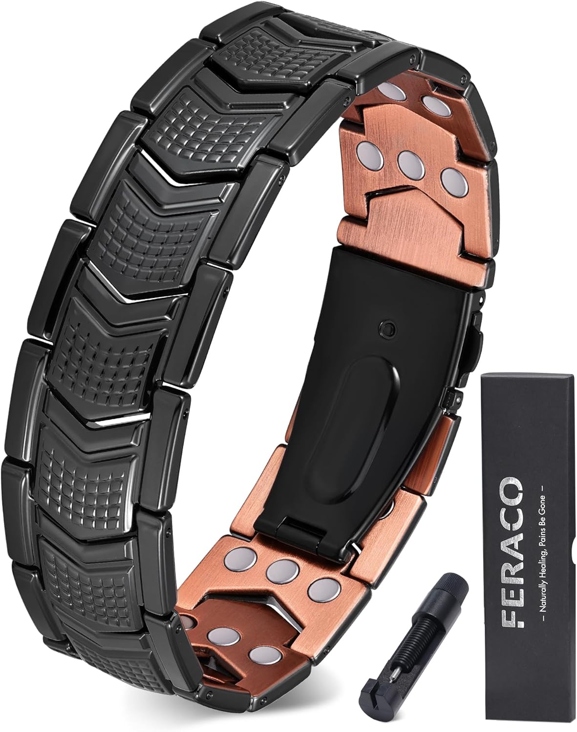 Feraco Copper Bracelet for Men 3X Strength,Magnetic Therapy Bracelet Copper Jewelry with Powerful 3800 Gauss Magnets