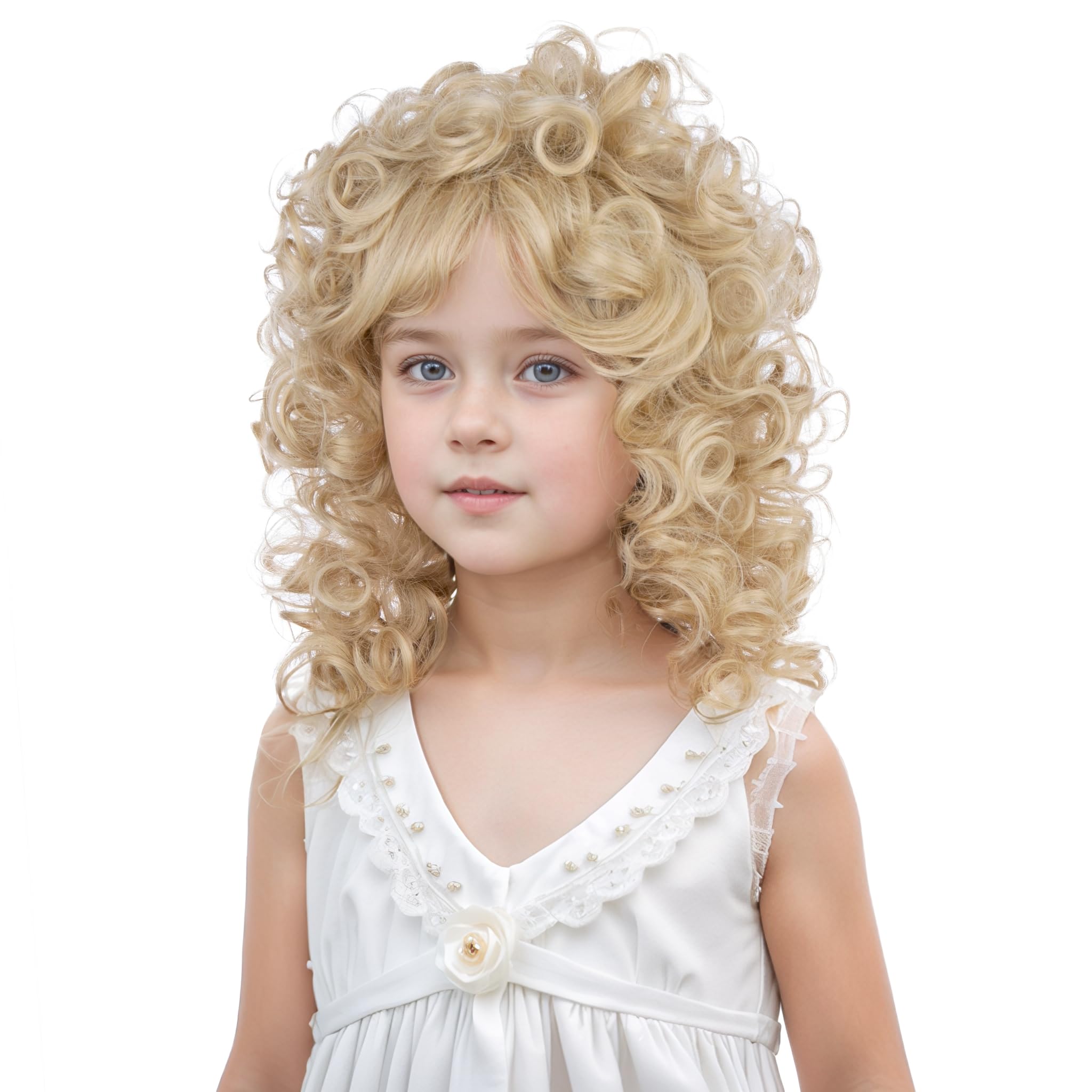 DUDUWIG Child Ash Blonde Wig Kids Short Blonde Curly Wavy Wig with Bangs for Girls Cosplay Hair Wigs Include Cap