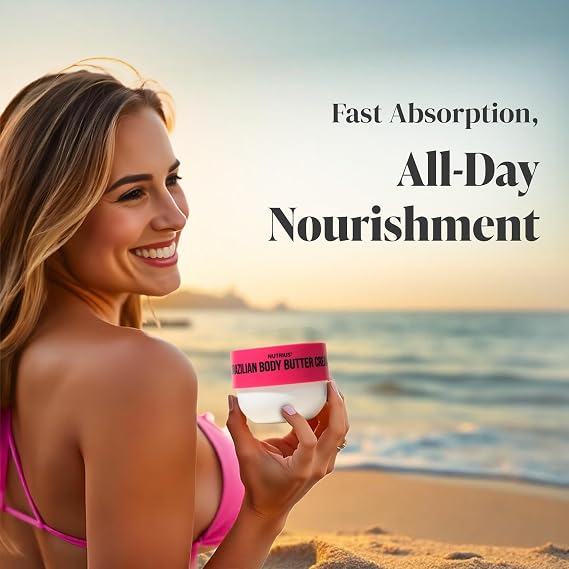 Nutrius Brazilian Body Butter Cream, Berry Bliss Hydrating Body Butter for Dry Skin with Shea Butter and Plant Squalane, Deep Moisturizing Body Cream for Soft Smooth Skin, 6.76 oz