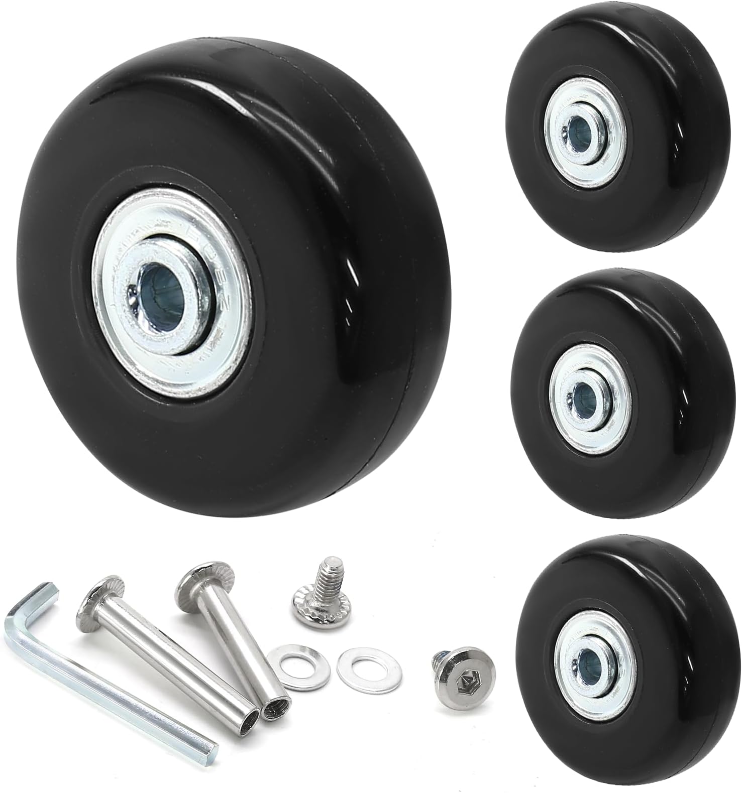 4pcs 50 x 18mm Luggage Wheels Replacement, Black Rubber Suitcase Wheels Replacement Repair Kit, Smooth Luggage Replacement Parts for Carry-on Roller Bag, Suitcase Bag, Trolley Bag