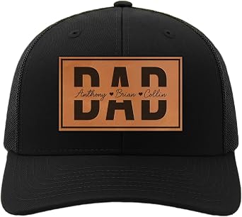 Custom Kids Name Dad Hat for Men, Customization Leather Patch Trucker Hat, Gifts for Daddy Grandpa Husband, Fathers Day Hat
