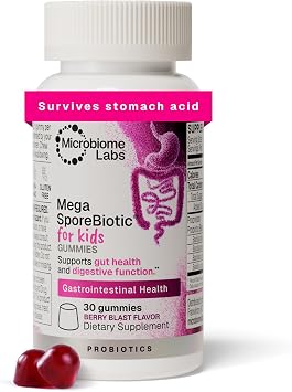 Microbiome Labs MegaSporeBiotic Kids Probiotic - Spore Based Gummy Probiotics for Kids - Supports Gut Health & Immunity with Bacillus Probiotic Blend - Berry Flavored (30 Gummies)