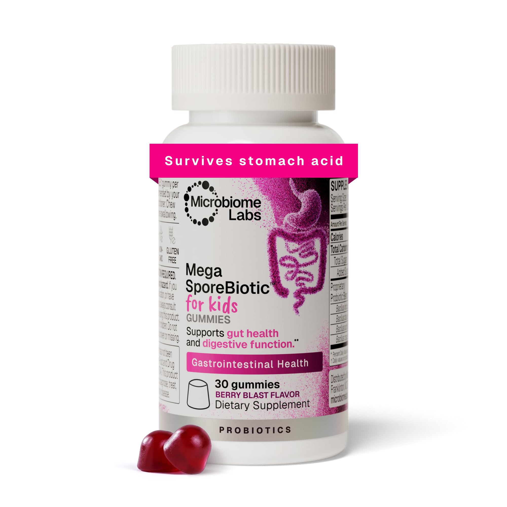 Microbiome Labs MegaSporeBiotic Kids Probiotic - Spore Based Gummy Probiotics for Kids - Supports Gut Health & Immunity with Bacillus Probiotic Blend - Berry Flavored (30 Gummies) — Amazon image 2