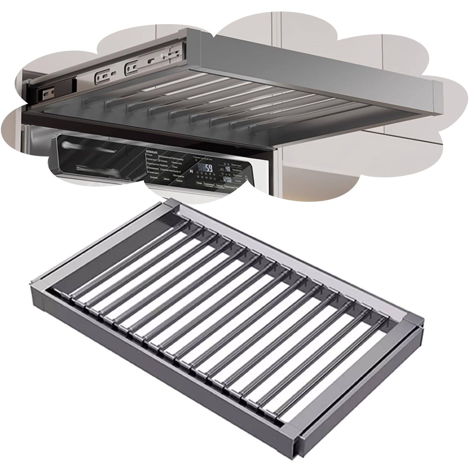 Wäscheständer über Waschmaschine Ausziehbarer Kleiderständer Auf Der Oberseite Der Waschmaschine, Breitenverstellbarer, Ausziehbarer Hosenständer, Platzsparend(Gray,24-26in/61-66cm)