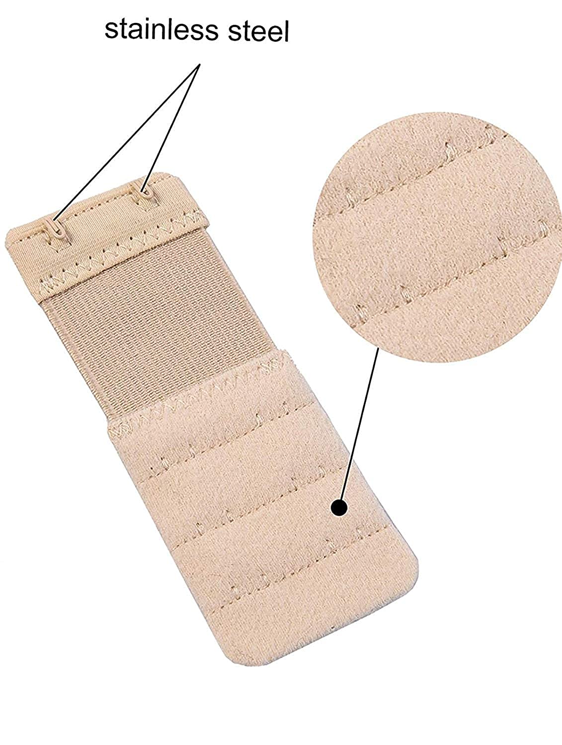 Wooger Women Bra Hook Extender - 2 Hook 3 Eye With Extra Elastic Save Your Bra Increase Band Length-Bra Extensions-Bra Extender Hooks for Women-Bra Hook Extender Combo (White,Black Beige-B6) - Image 7 thumbnail