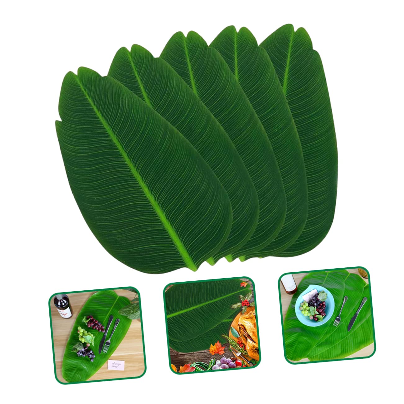 PRETYZOOM 3 Juegos Tapete De Mesa para El Hogar Manteles Individuales Y Posavasos Dorados Centros De Mesa De Palmeras Lugar Caminos De Mesa Tapete De Cocina Tela De Seda Green 5 Piezas * 3