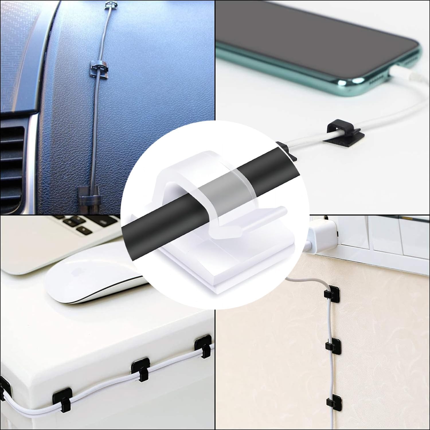 Cable Clips，50PCS Electrical Cord Management Adhesive Cable Wire Clip Wire Clips Wall，Used for Cars, Offices, and Homes Cable Clips Cord Organizer (Transparent) - Image 8