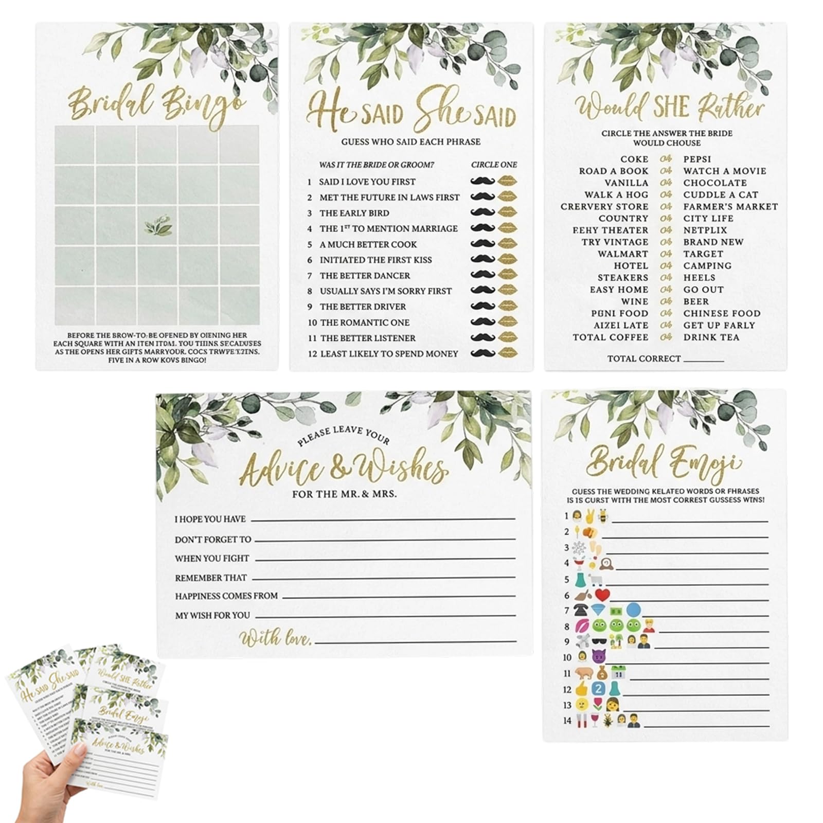 Hen Party Games, 50 Bridal Shower Game Cards with 5 Varieties
