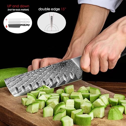 Miniatura 2 de SHAN ZU Nakiri - Cuchillo profesional para verduras de acero Damasco japonés (AUS-10), mango ergonómico G10, serie SUN