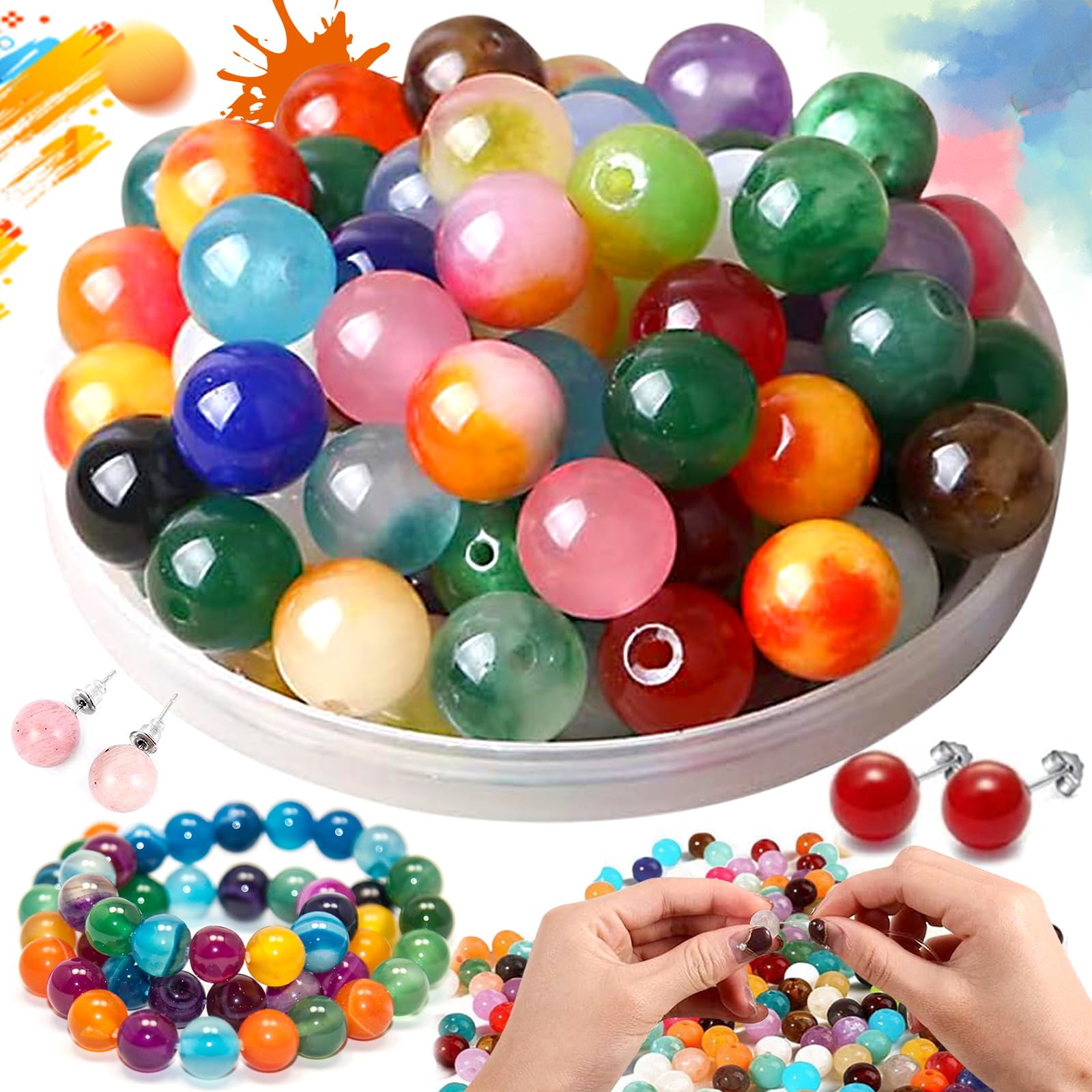 Srup C5297 Pack of 100 Semi-Precious Stones Mix 10 mm Beads with Quartzite Jade