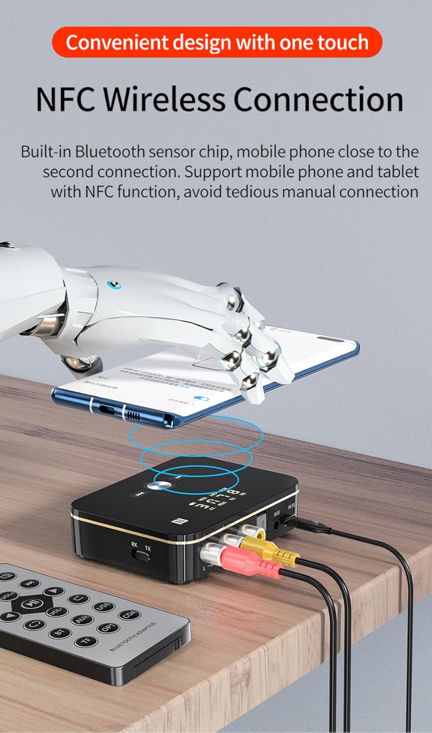 Bluetooth 5.0 Receiver and Transmitter, NFC-Enabled Wireless Adapter for Music Streaming Sound System Car Aux Home TV Stereo Smart Phones Tablets and Speakers aptX Low Latency & HD Audio image 5 of 8 B0D7PP9MHB