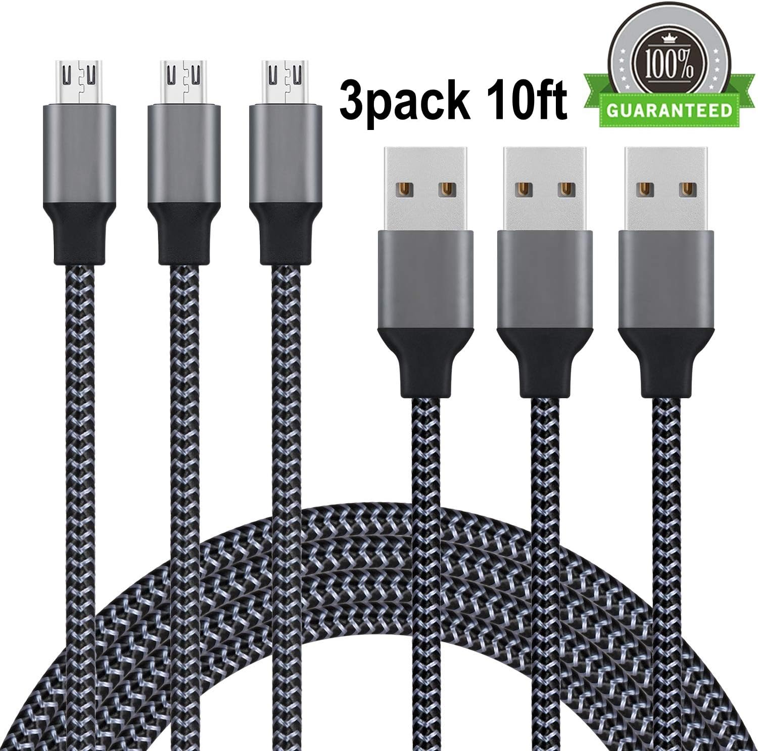 Micro USB Cable, Nylon Braided Micro USB Charging Cable, Super Durable USB 2.0 to Micro USB Fast Charger for Android Smartphones,Tablet,Xbox One,PS4,MP3,Camera and More