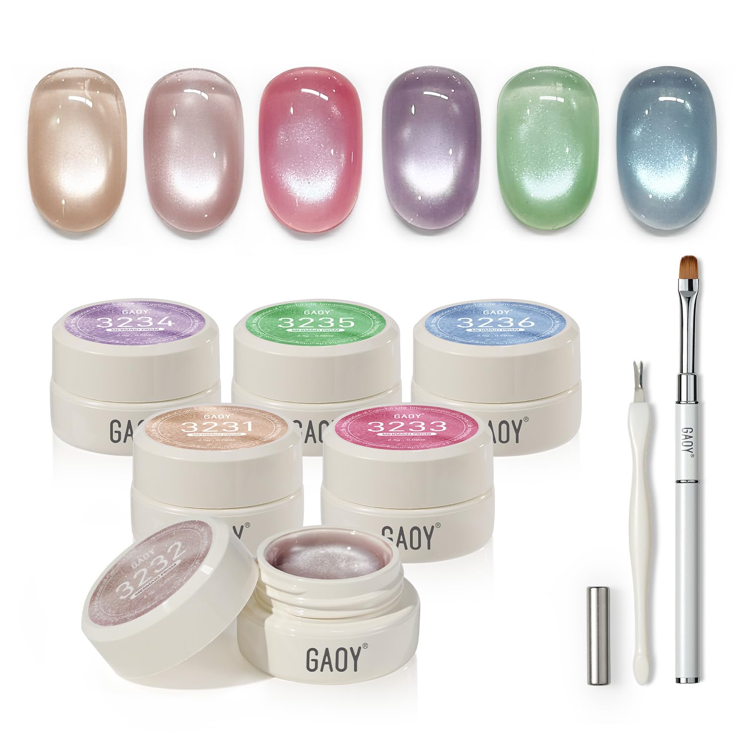 Set de esmalte en gel GAOY Sheer Silk Cat Eye, 6 colores con imán