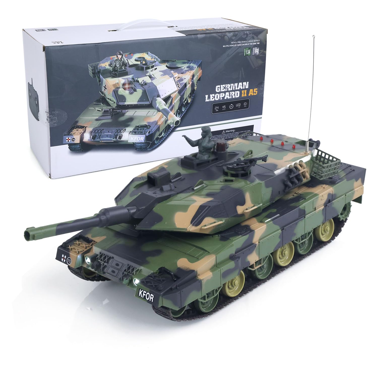 Henglong 3809 2.4GHz 1/24 RC Panzer Leopard 2 A5 Fernbedienung Schießen Schießeffekte Infrarot Kampfspray Wasser simuliert Licht Sound Hobby Grade Modell