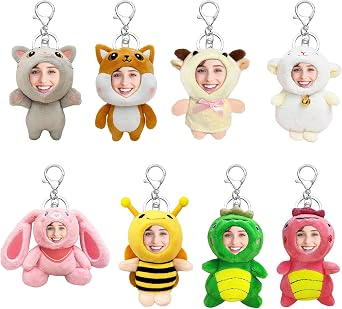 Custom Plush Keychain Personalized Plushies with Photo for Men and Women, 5in Cute Stuffed Animal Keychain, Funny Mini Cartoon Doll with Your Face, Custom Accessories Gift for Birthday or Christmas