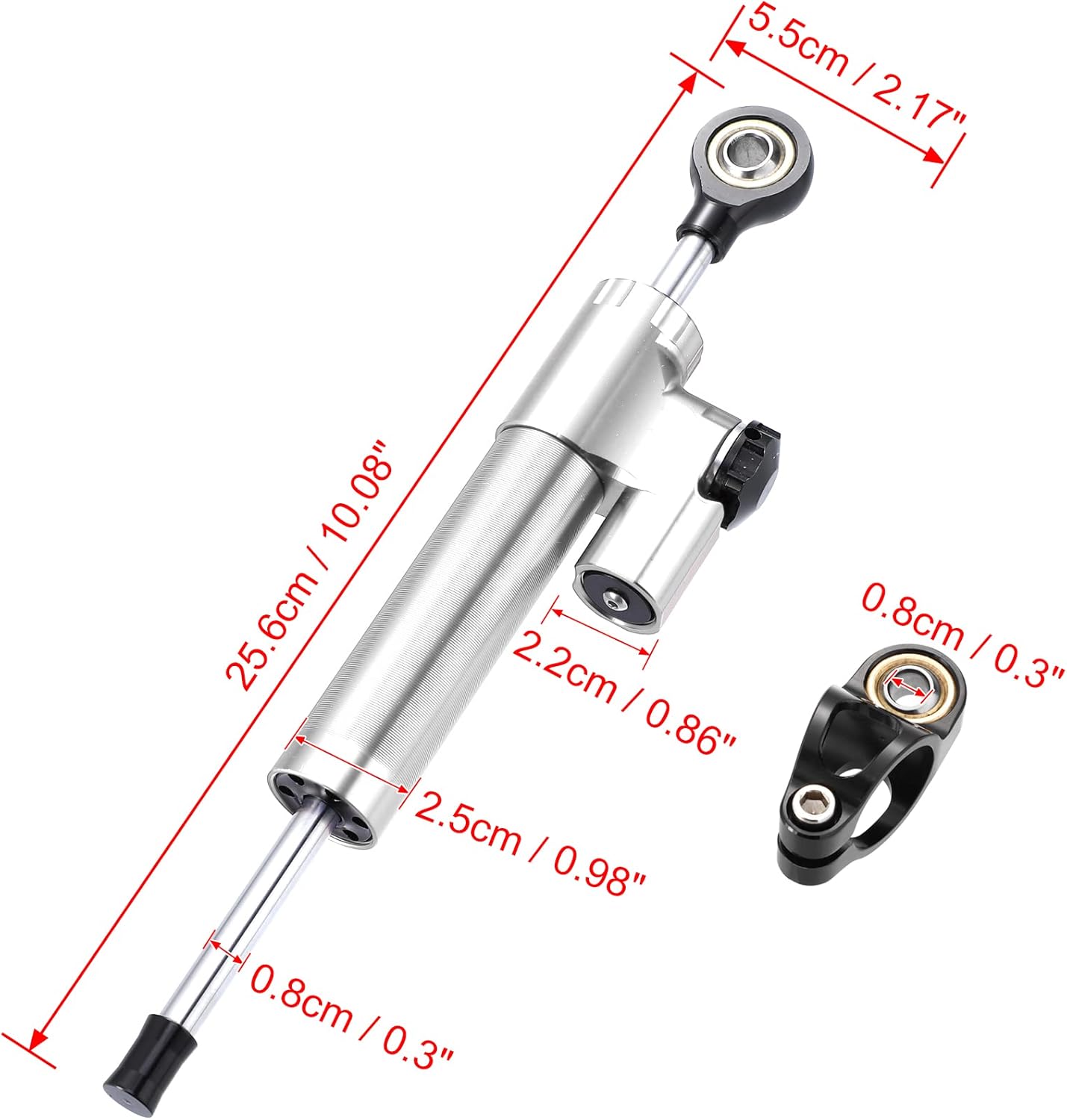 Motoforti Universal Motorcycle Steering Damper Silver Tone Adjustable Linear Stabilizer for Scooters Steetbike