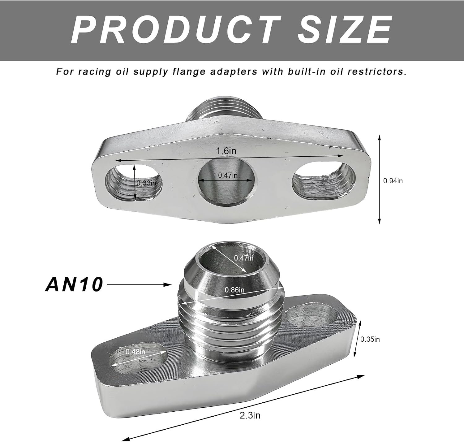 AN10 Turbo Oil Return Drain Flange Adapter, Aluminum Turbo 10AN Male Flange w/Gasket & Bolts, Leak Proof Turbo Oil Feed Line Adapter for T3 T4 GT28 GT30 GT35 T25 Turbocharger