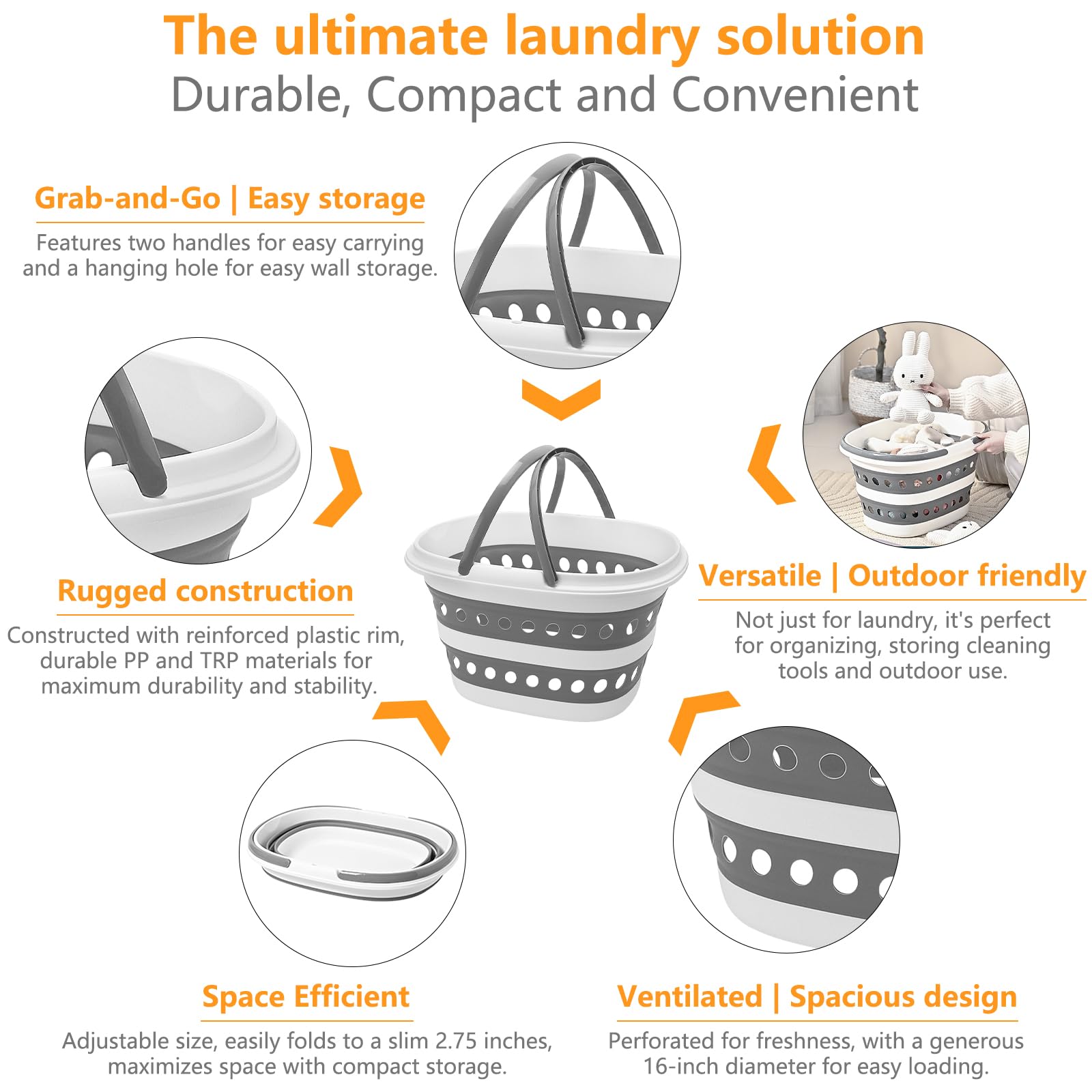 4.2 Gallon (16L) Collapsible Laundry Basket with Handles, Foldable Pop-Up Hamper for Clothes Sorting - Image 3