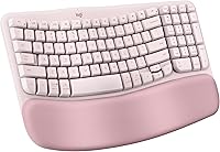 Logitech Wave Keys Wireless Ergonomic Keyboard with Memory Foam Palm Rest - Rose, Bluetooth, Easy-Switch, 3-Year Battery for PC/Mac
