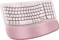 Logitech Teclado ergonômico sem fio Wave Keys com apoio de palma acolchoado, digitação natural confortável, interruptor fácil, Bluetooth, receptor Logi Bolt, para multi-OS, Windows/Mac - Rosa
