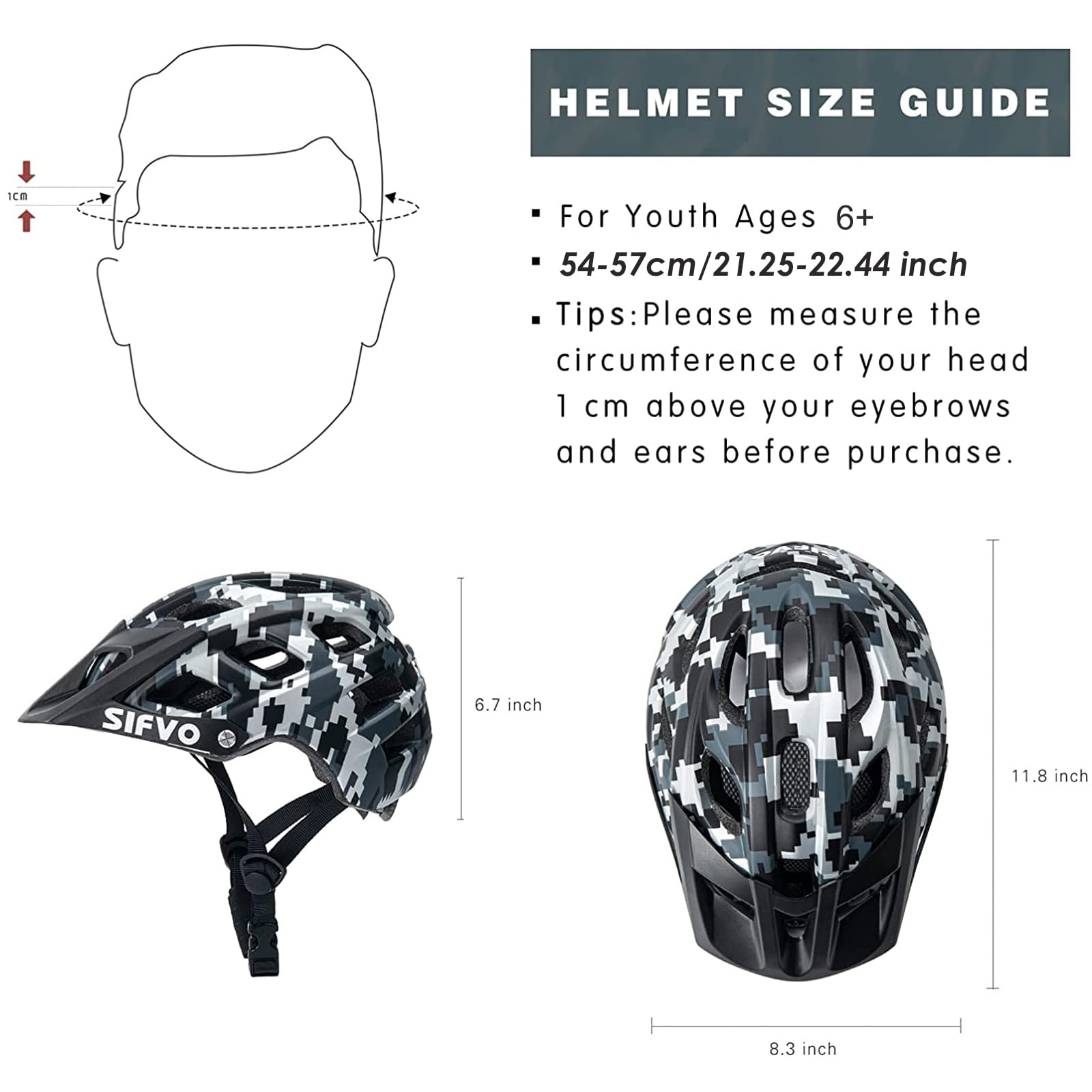 Casco de bicicleta para niños y niñas de 8 a 14 años, ajustable, con visera desmontable, ligero, seguro y elegante, casco de bicicleta para niños de 54 a 22.4 in 6