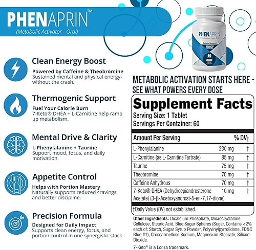 Miniatura 2 de PhenAprin Pastillas para dieta  Supresor del apetito pérdida de peso y aumento de energía para el metabolismo  Suplemento óptimo para quemadores de
