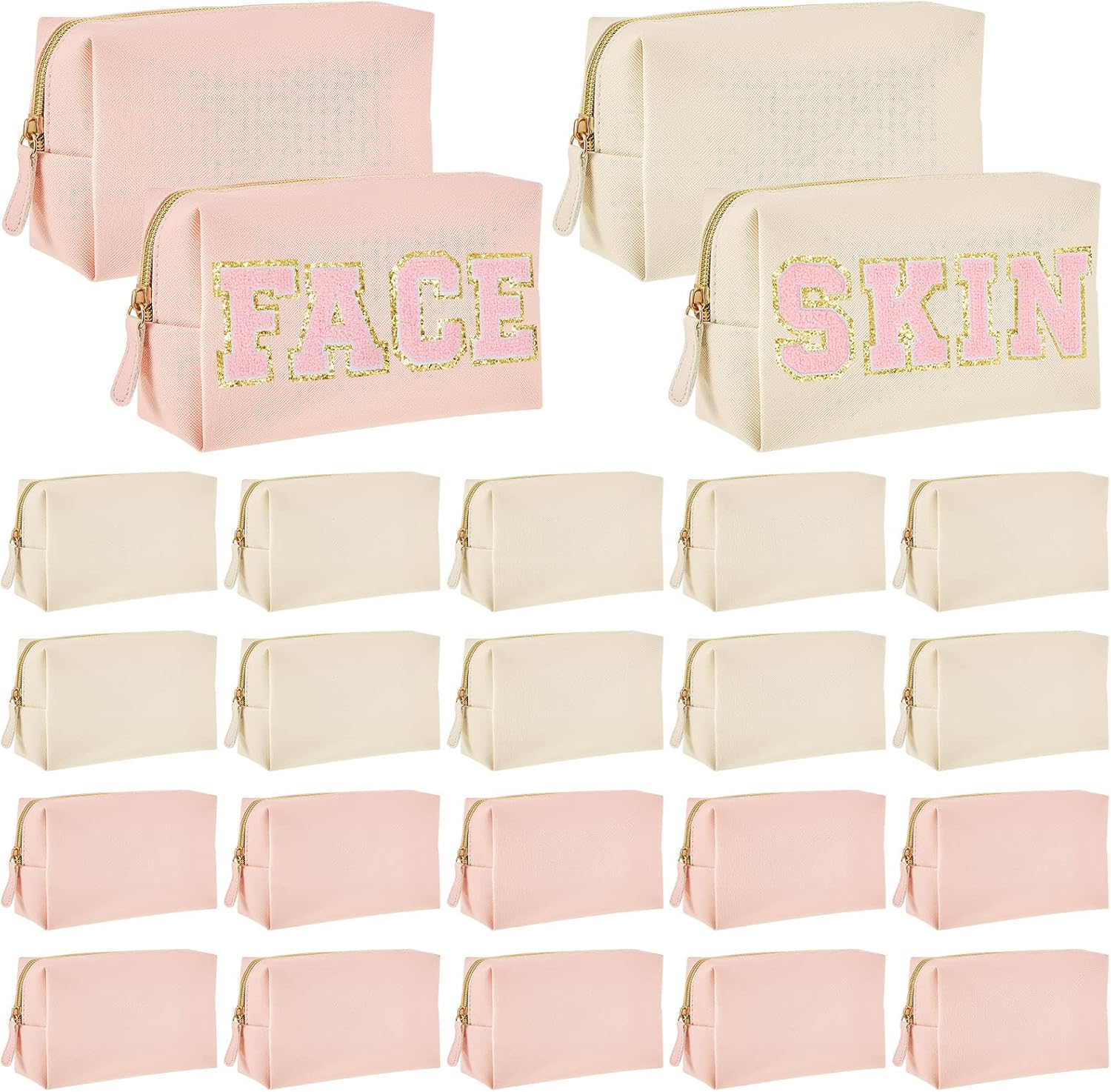 Cunno 24 Pcs Preppy Makeup Bag PU Leather Cosmetic Bag