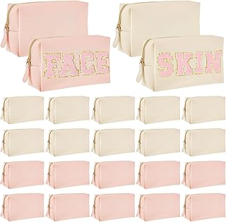 24 Pcs Preppy Makeup Bag PU Leather Cosmetic Bag Makeup Pouch Plain Cosmetic Pouch Waterproof Toiletry Bags for Traveling Preppy Travel Purse Cosmetic Organizer