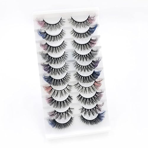 Miniatura 2 de IFLOVEDEKD 10 pares de pestañas rusas de colores con 5 colores, 8 estilos de pestañas, mezcla de pestañas postizas largas y esponjosas, pestañas