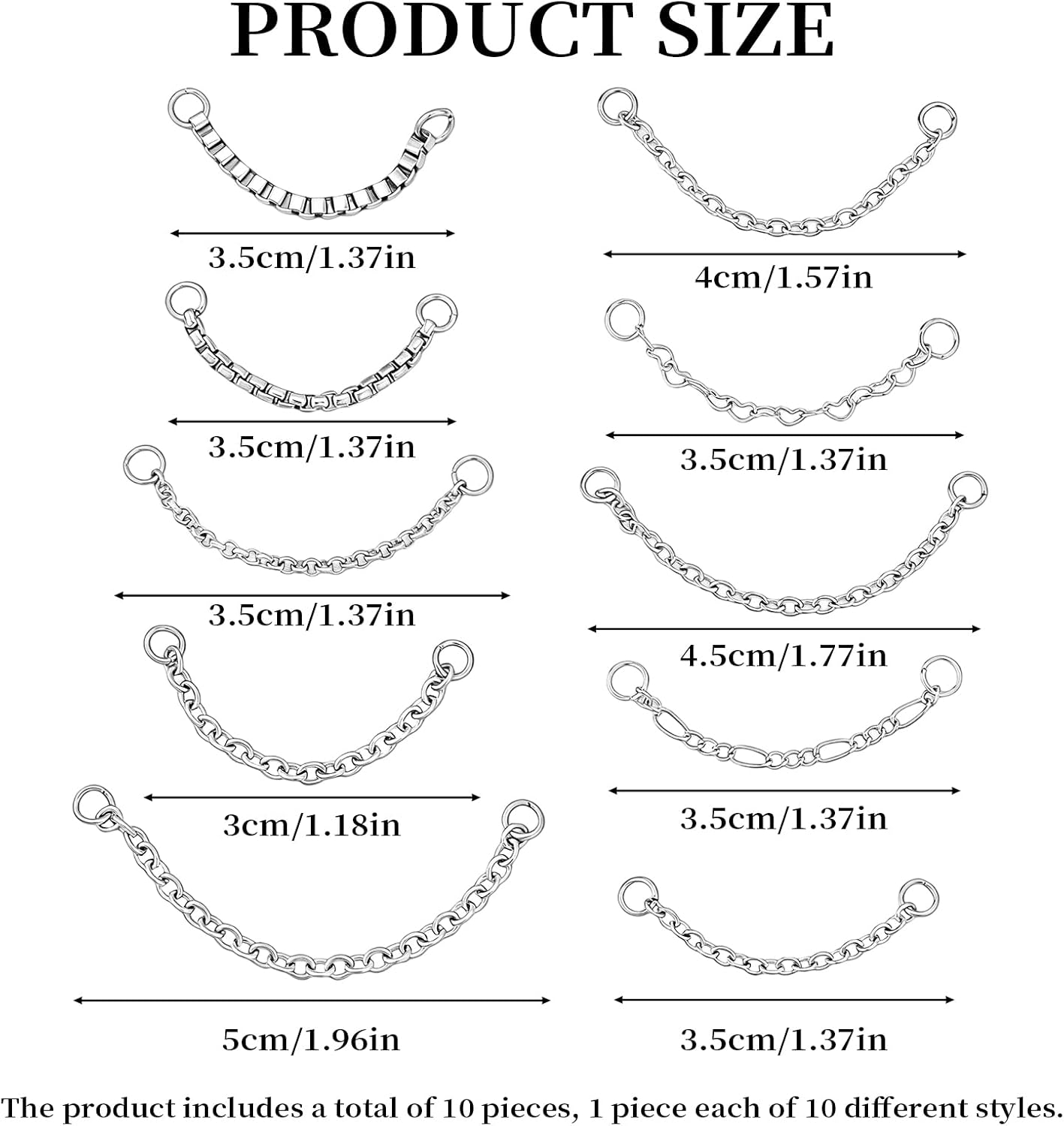 NICENEEDED 10 Pcs Stainless Steel Nose Rings Chain, Double Nose Chains | Nostril Piercing Jewelry, Noses Piercing Jewelry Noses Ring Stud Across Chains Jewelry for Women Men 30/35/40/45/50mm