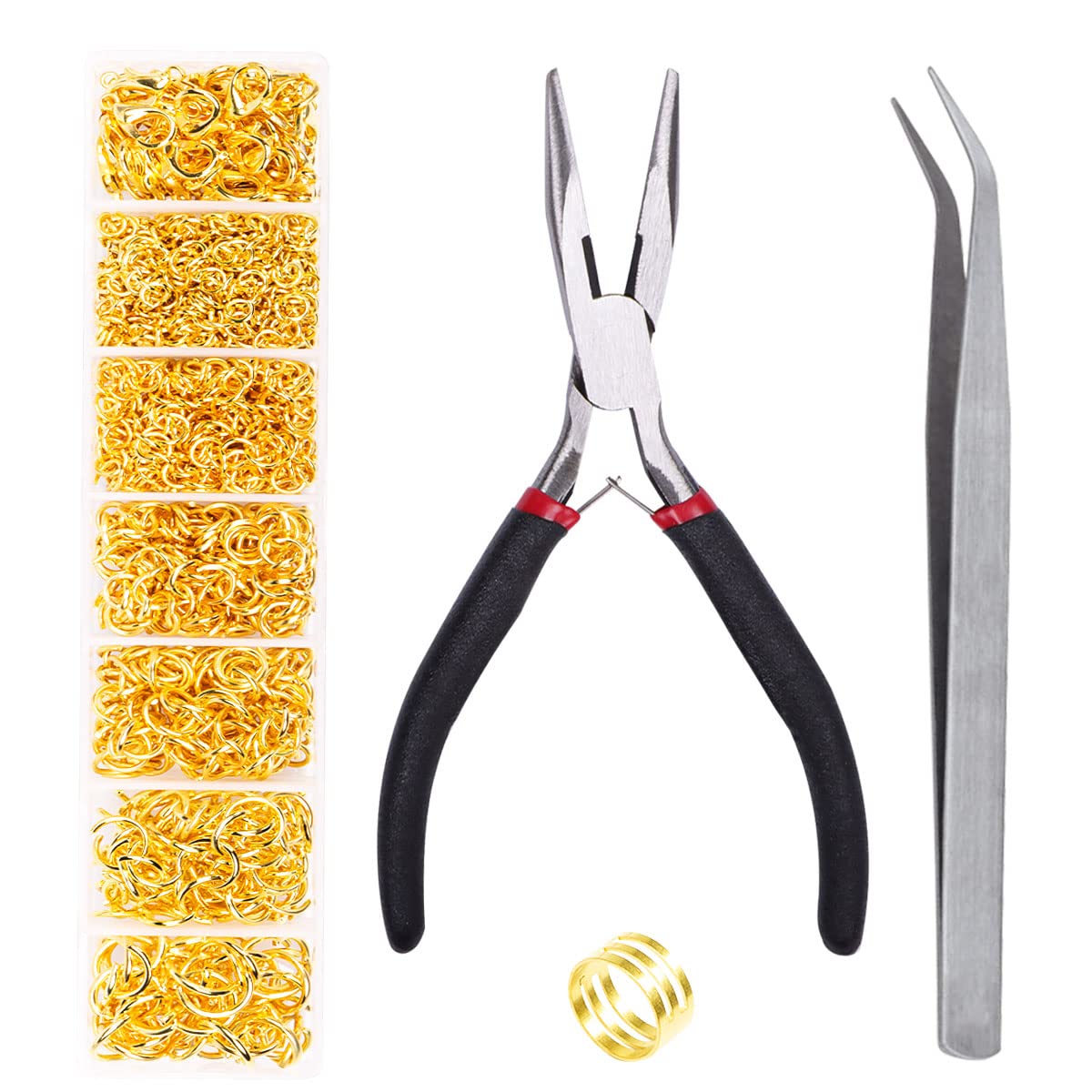 YUGDRUZY Open Jump Rings, 1500pcs Jump Rings and Lobster Clasps with Pliers Tweezers Tools Jewelry Finding Kit for Jewelry Making Necklace Repair (Gold)