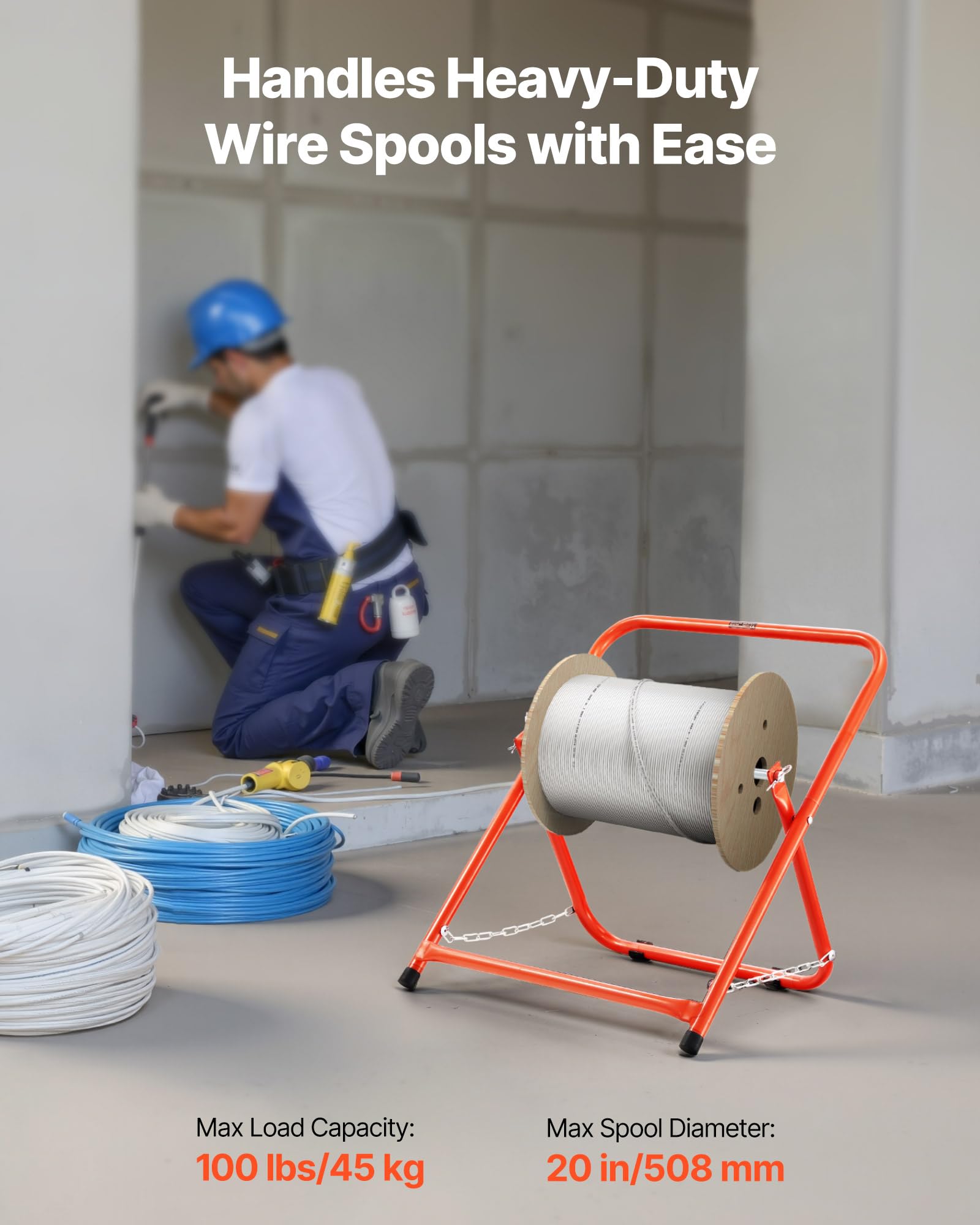 VEVOR Organizador de Cables, Soporte para Carretes de Cables Eléctricos Dispensador Portátil de Alambre para Carretes de Hasta 50 cm de Diámetro, Capacidad de 45 kg para Uso Industrial, Eléctrico