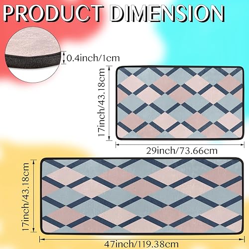 Miniatura 2 de Juego de 2 alfombrillas de cocina con patrón de textura a cuadros azules y rosados, acolchadas, antifatiga, juego de 2 piezas, duradero, resistente