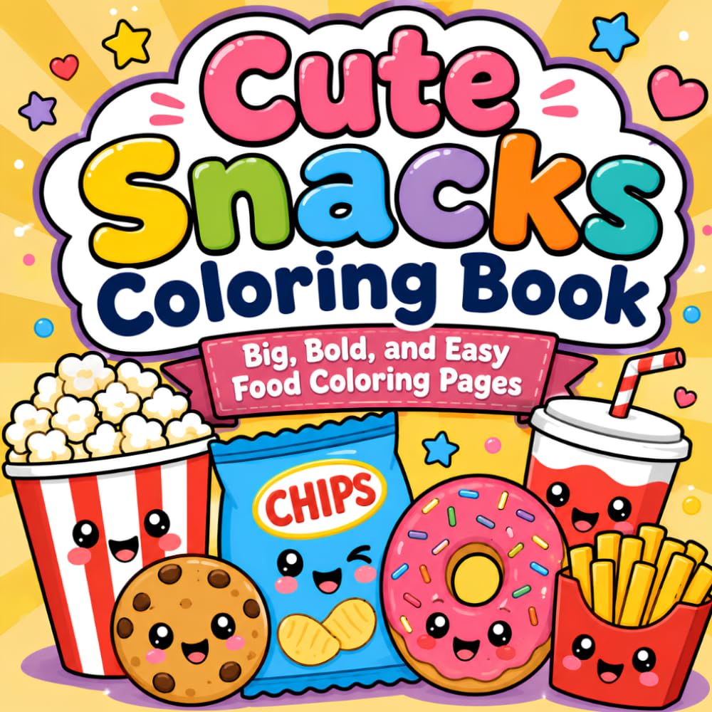 Cute Snacks Coloring Book: Big, Bold, and Easy Food Coloring Pages