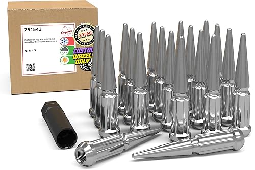 Wheel Accessories Parts Juego de 20 tuercas de metal macizo cromadas con puntas de 12 x 20 roscas de 4.4 pulgadas de alto extremo cerrado bellota, 1