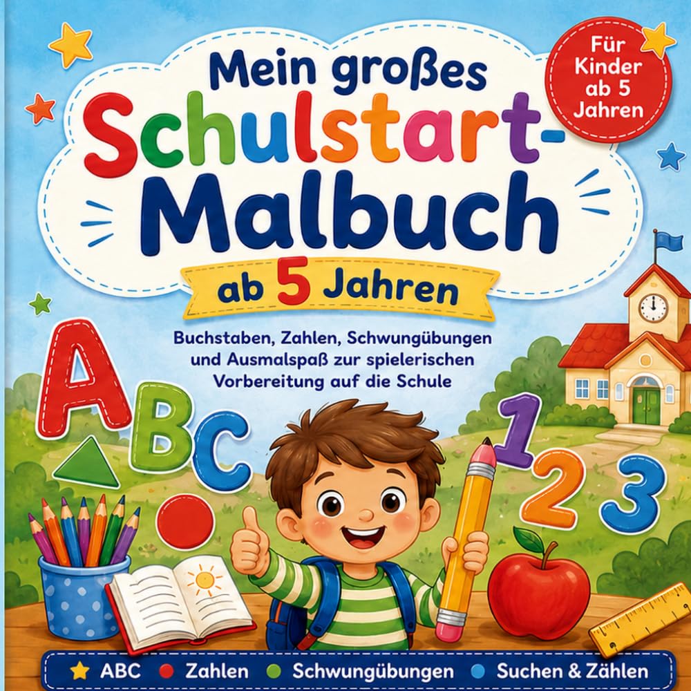 Mein großes Schulstart-Malbuch ab 5 Jahren: Buchstaben, Zahlen, Schwungübungen und Ausmalspaß zur spielerischen Vorbereitung auf die Schule
