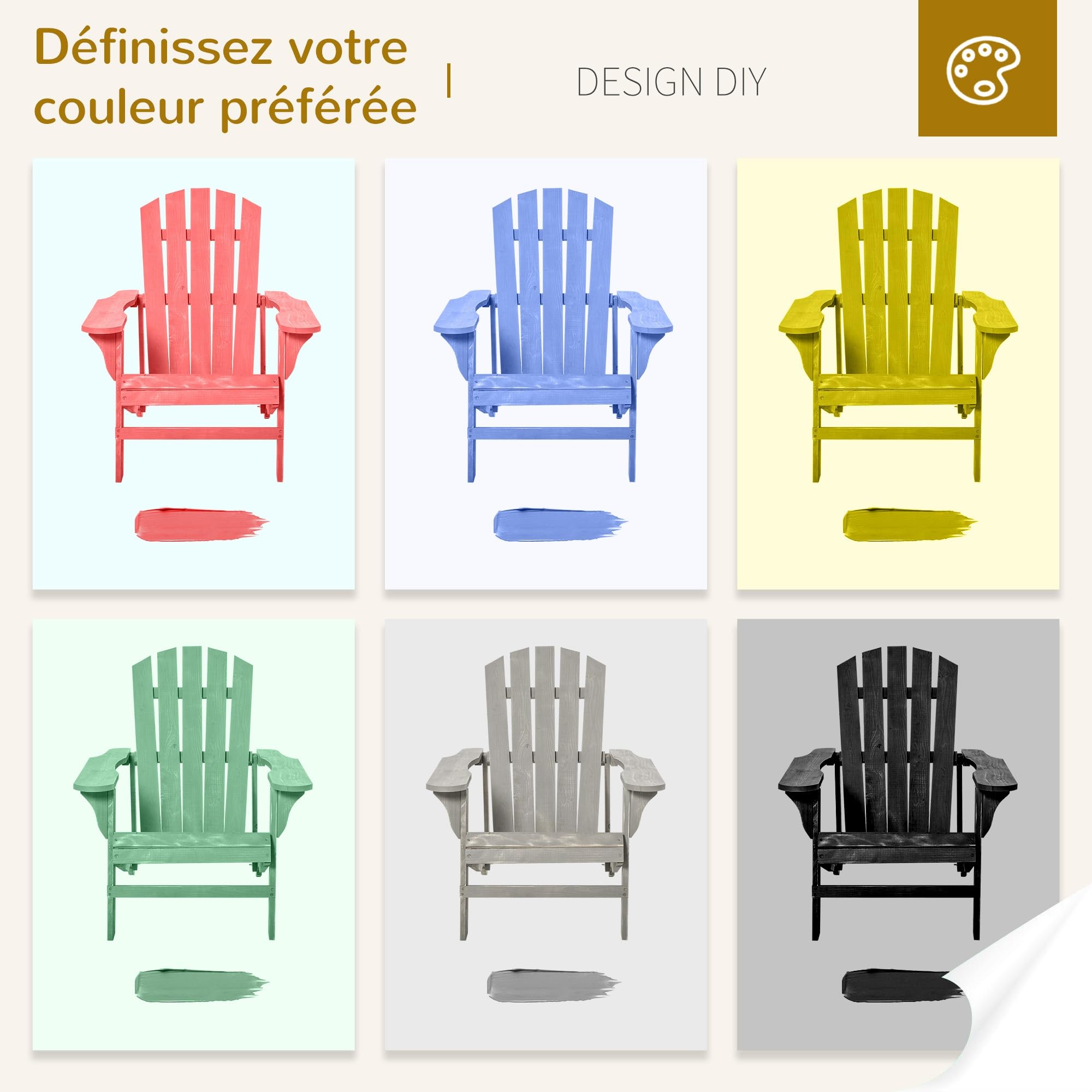 Outsunny Fauteuil Adirondack Fauteuil de Jardin Chaise de Jardin de Plein Air dim. 78L x 89P x 88H cm Bois Massif Sapin Naturel pour Jardin, Terrasse et Balcon