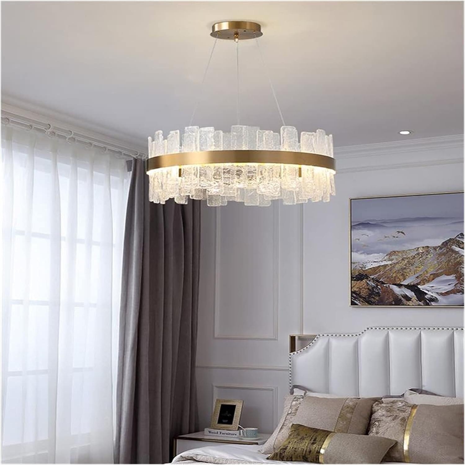 LYMSXAZOU Modern LED Chandelier 100W Gold K9 Crystal Hanging Light Fixture Elegant Kitchen Island Lighting Stylish Indoor Illumination D80CM Design Luxury Pendant Lamp