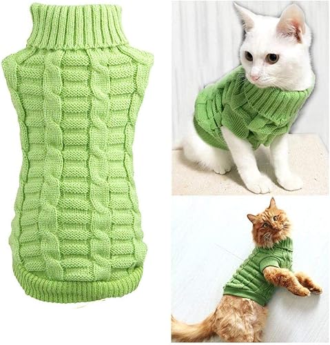 Miniatura 3 de Suéter cuello de tortuga, tejido, de colores sólidos, para mascotas gatos y perros para gatitos, chihuahuas y pug, s, Verde