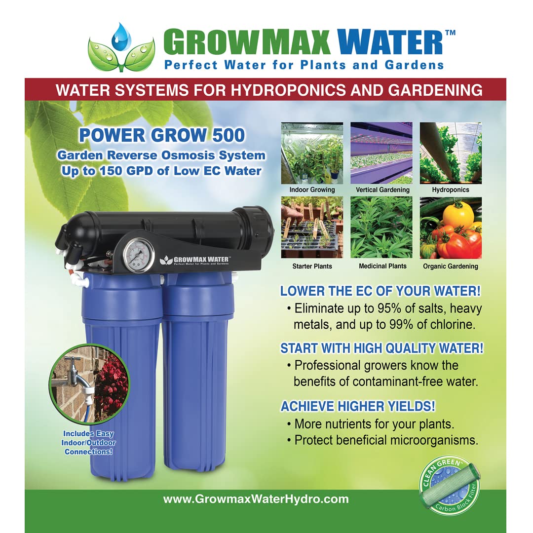 Power Grow 500. Sistema de Osmosis Inversa de 5 etapas para uso en hidroponía y jardinería. Produce hasta 500 L/d - ¡Sin esperas, produce hasta 20 L/h!