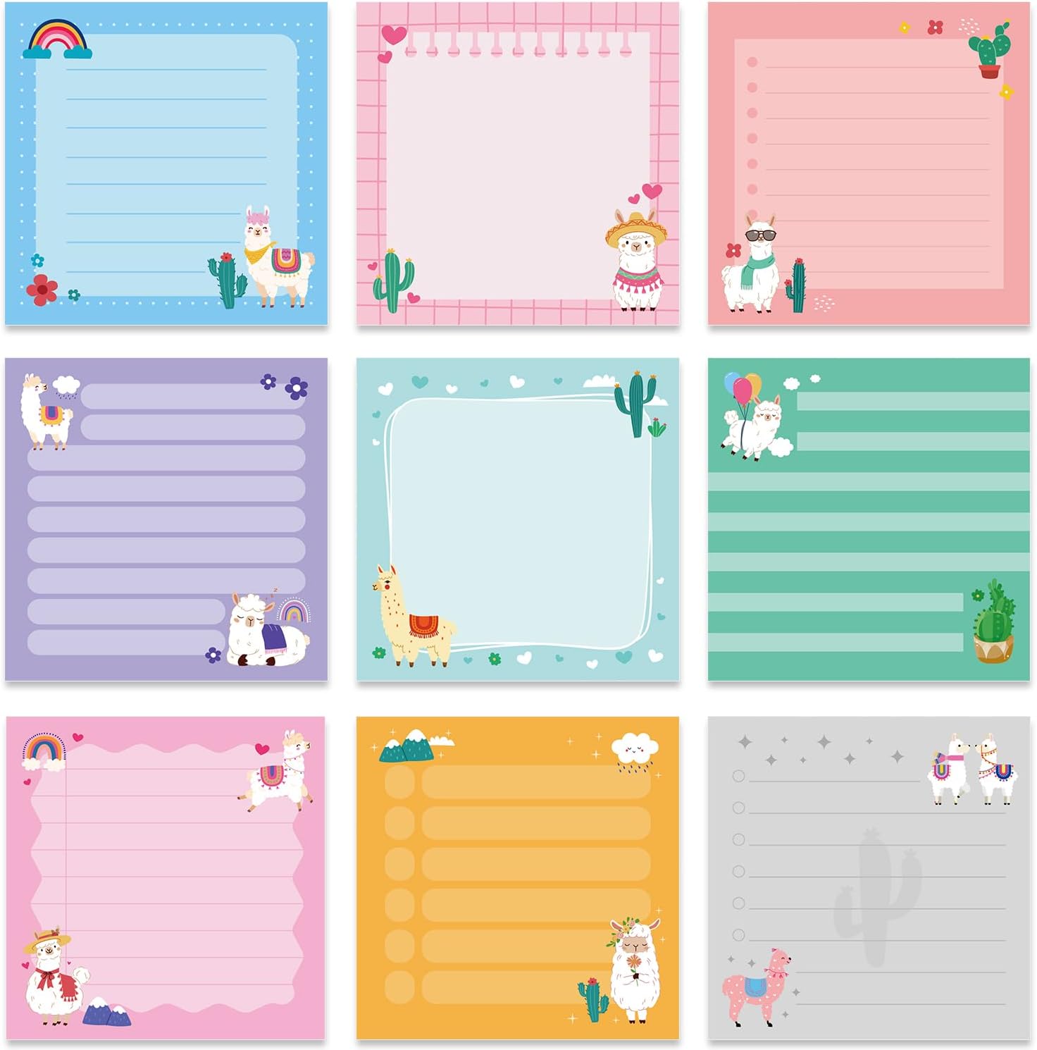 Amazon.com : Lovarywow Alpaca Sticky Notes Gifts, 9 Pack Colorful Llama ...